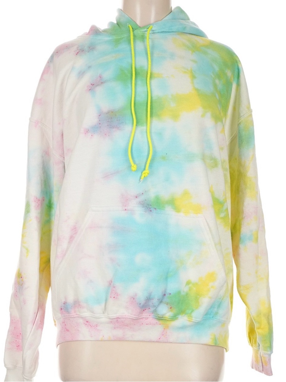 Danzy Pastel Tie-Dye Hoodie with Neon Drawstrings